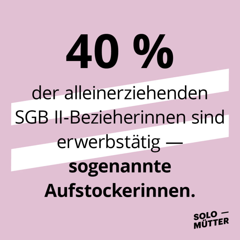 SOLOMÜTTER Info-Kachel: 40 % der Alleinerziehenden im SGB-2-Bezug sind Aufstockerinnen