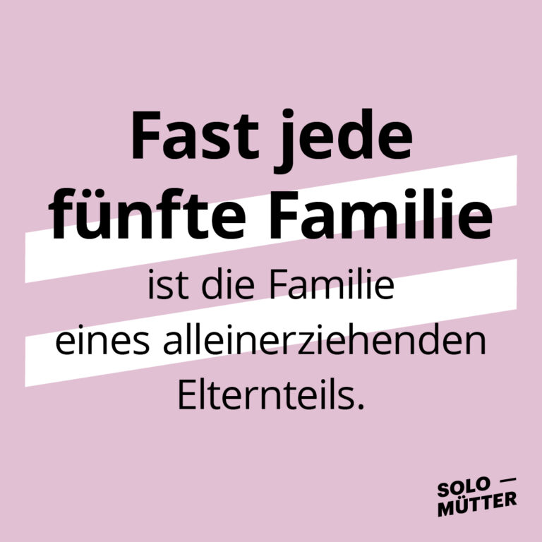 SOLOMÜTTER Info-Kachel: Fast jede fünfte Familie ist die Familie eines alleinerziehenden Elternteils.